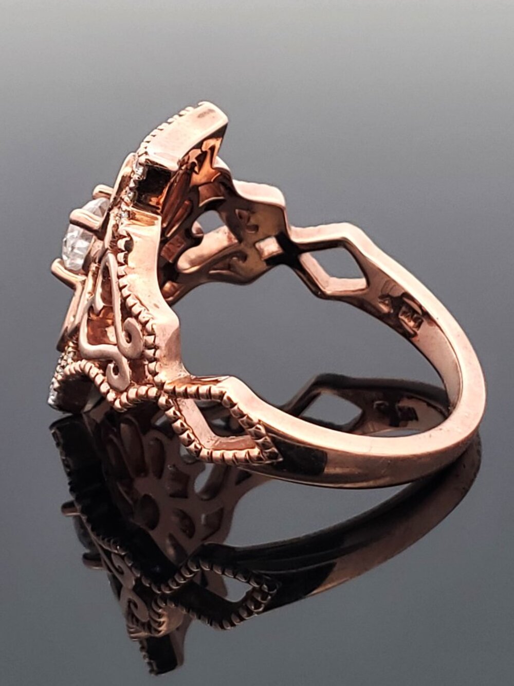 10K Rose Gold Diamond Flower Ring 0.65 CTW Round Diamonds Floral Filigree SZ 10 - Picture 15 of 16